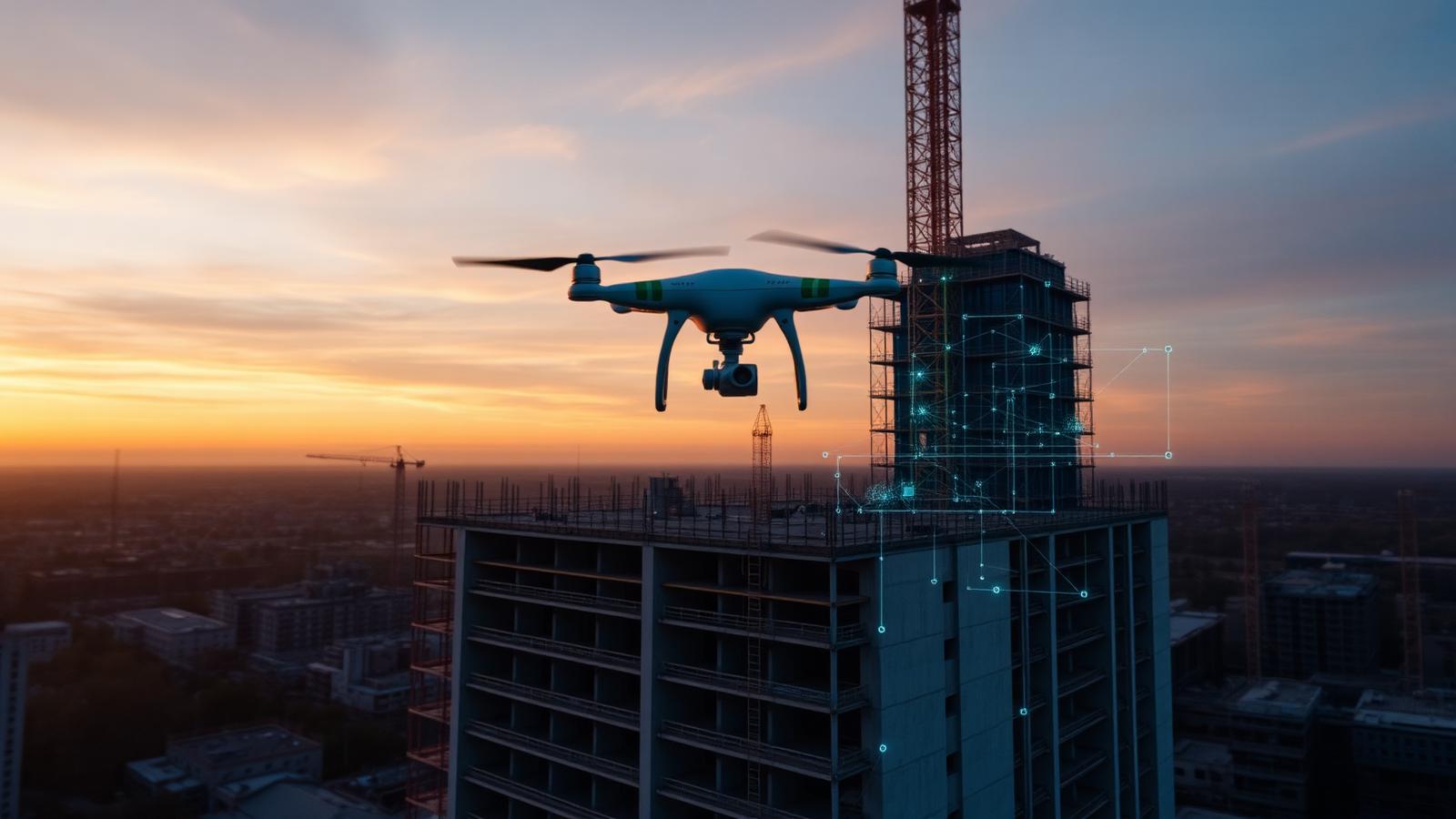 Drone scanning a high-rise construction site
